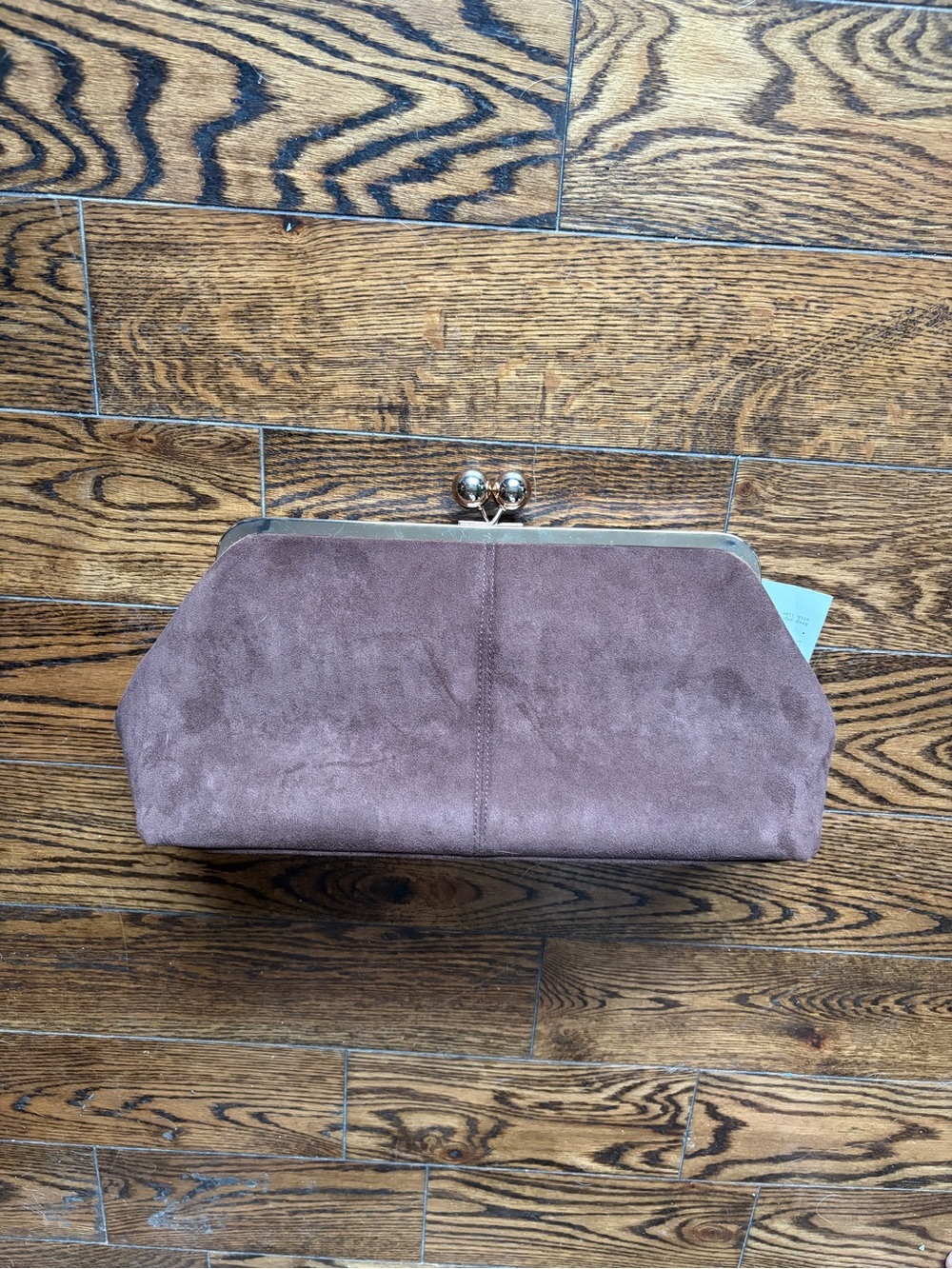 Suede Frame Clutch Bag in Mauve with strap